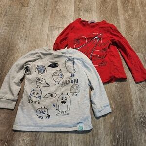 Bundle Of 2 Kids Long Sleeve Monster and Plane Graphic Long Sleeve Tees